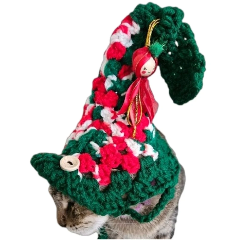 Handmade Crochet Santa Hat for Medium to Large Pets Christmas Dog or Cat Costume